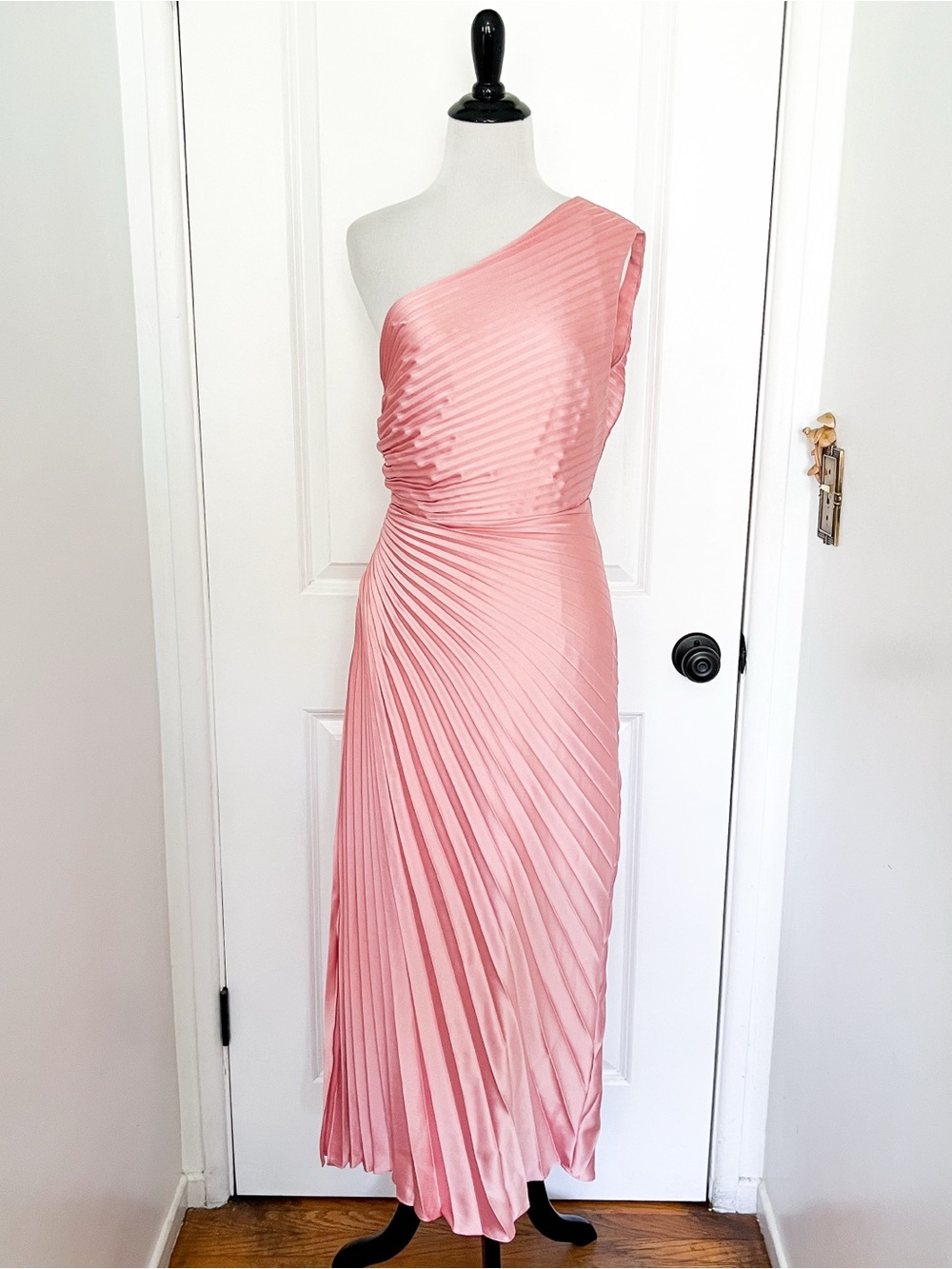 Milly One-Shoulder Pleated Pink Midi Dress - Size 4